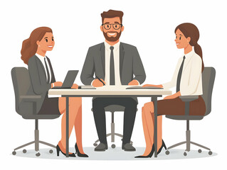 Flat Business Leader Brainstorming Team Office Concept Candid Shot Professional Creative Leadership Deep Discussion Vector Illustration