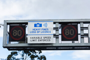 variable speed limit zone enforced sign heavy fines loss of licence and 80 speed signs