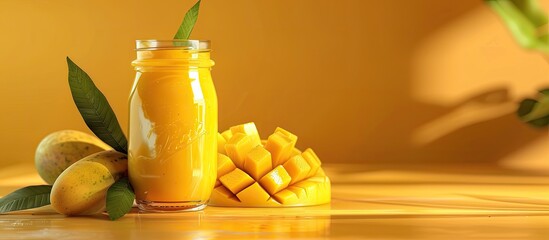Jar of mango cream with glass ideal for a copy space image