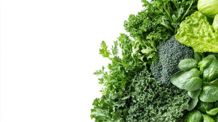 Green veggies on a clean, white background. Ample space for your message in the copy space