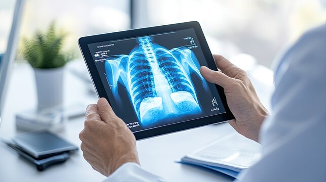 Doctor Analyzing Digital X-Ray on Tablet Device