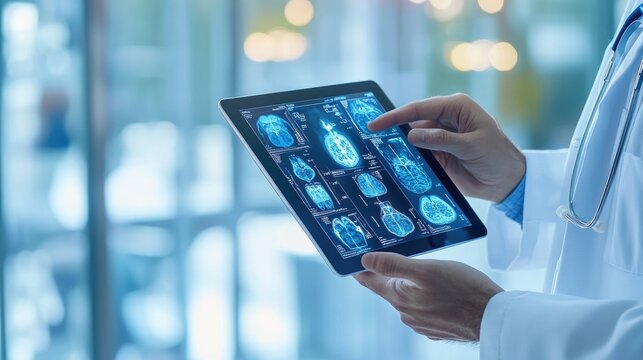 Doctor Holding Digital X-ray on Tablet Screen
