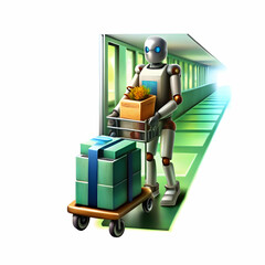 Fototapeta premium Medical Robot Delivering Supplies Hospital Hallway Concept Abstract Digital Art Innovation Bokeh Background Ample Copy Space Autonomous Technology Healthcare Solutions Digital Image