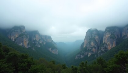  Majestic mountain peaks a serene valley and a touch of misty mystery