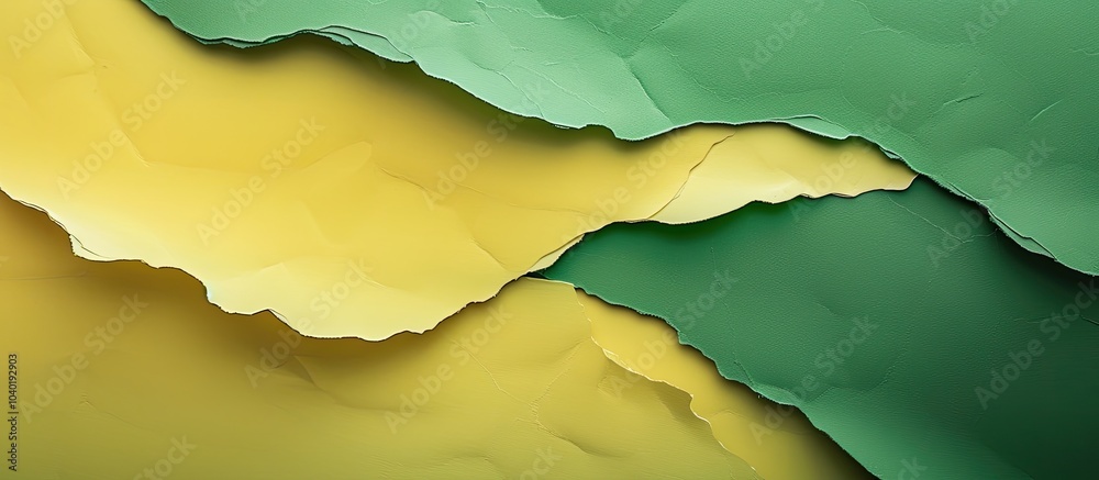 Wall mural close up image of textured green and yellow paper for banner background with copy space image