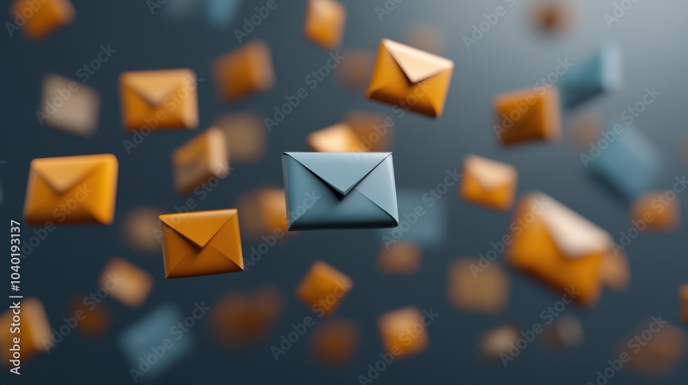 Poster Dynamic floating envelopes representing digital communication and connectivity in a modern world