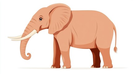 Fototapeta premium A friendly cartoon elephant standing proudly on a bright white background, showcasing its large ears and joyful demeanor in a whimsical style
