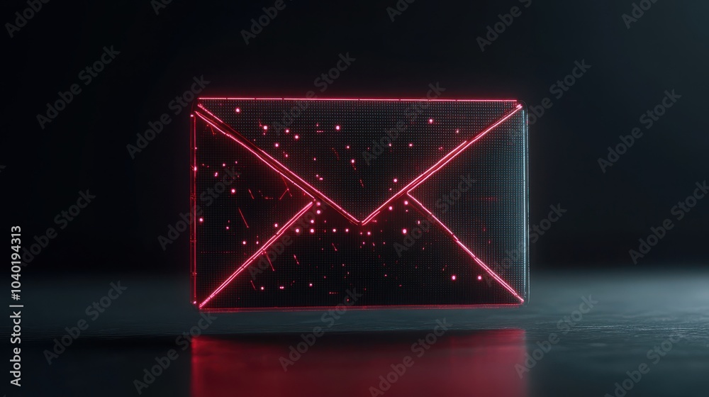 Poster futuristic neon envelope symbolizing digital communication and connectivity in modern technology