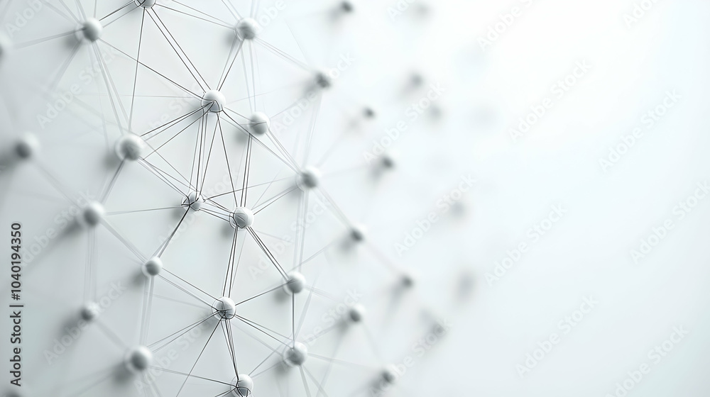 Wall mural 3D Glossy Network Connections Concept with Copy Space - Glossy Network Lines Connecting Nodes on White Background for ESG Business Growth, Community and Compromise Symbolism, Top Down Perspective