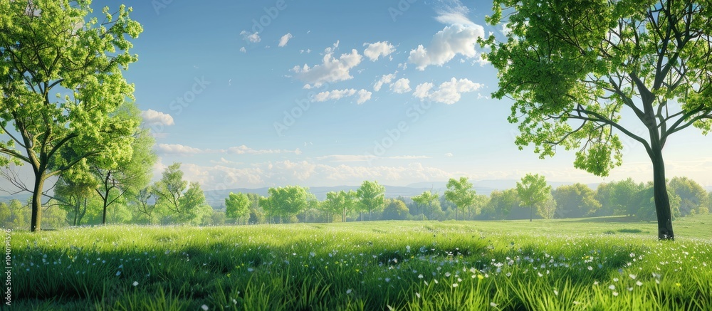 Canvas Prints scenic spring landscape with lush trees green grass and a clear blue sky suitable for use as a copy 