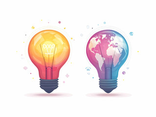 Flat Lightbulb Holographic Globe Business Growth Concept Vector Illustration Innovative Leadership Global Financial Growth Seamless Design White Background Infographics Marketing Materials Simple Flat