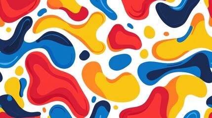 A vibrant seamless pattern featuring abstract organic shapes in a minimalist boho style, showcasing playful wavy forms in bold colors