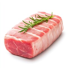 Fresh Pork Loin with Rosemary on White Background