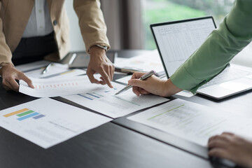 Alternative energy environment businesspeople discuss and brainstorming about renewable energy data