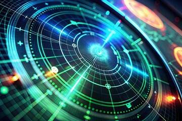 Obraz premium Radar Screen Animation with Neon Glow for Technology Detection and Surveillance