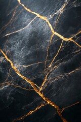 Elegant black marble surface with striking golden veins showcasing natural beauty and texture