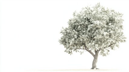 Fototapeta premium Lone tree with dense foliage against white background