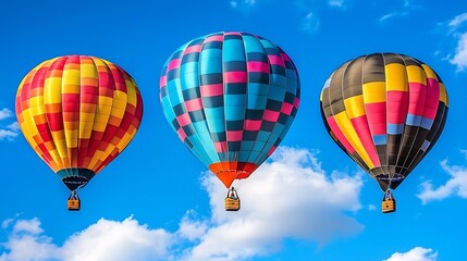 Fototapeta premium Colorful Hot Air Balloons in a Bright Blue Sky
