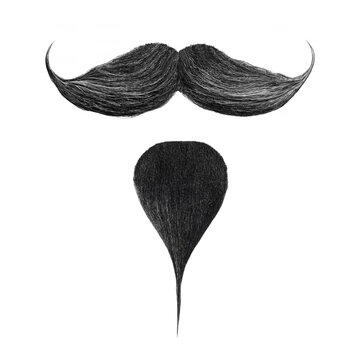 Black curly mustache and little beard isolated on a white background