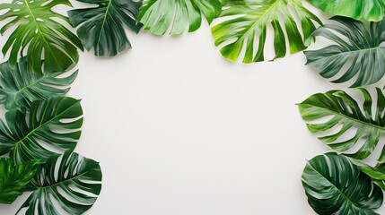 Tropical leaf collage on white background