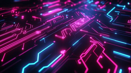 Futuristic digital circuitry in neon glow