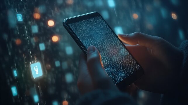 User using mobile phone with digital padlock on internet technology network security with cloud security and data encryption, cybersecurity, Cyber security network. Data protection concept. hy per re