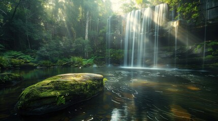 Obraz premium Waterfall in Lush Forest