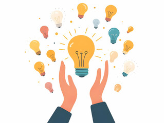 Flat Floating Hands Reaching Light Bulb Concept Upward Camera Angle Symbolizing Community Innovative Growth Compromise ESG Efforts Simple Flat Vector Illustration Smart Business Tone