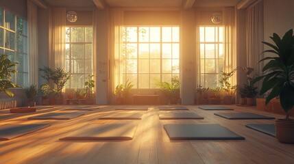 Fototapeta premium Peaceful Yoga Practice in a Sunlit Studio: Find Inner Harmony with this Serene Image