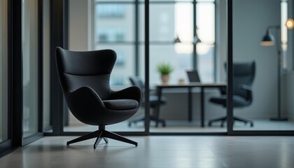  Modern office space with sleek furniture and large windows