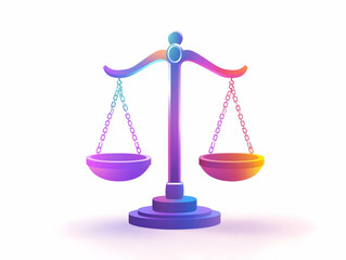 Flat Glossy White Background with Floating Holographic Scales Icon, Copy Space for Financial Business Leadership Advertising, Simple Vector Illustration of Responsibility and Balance