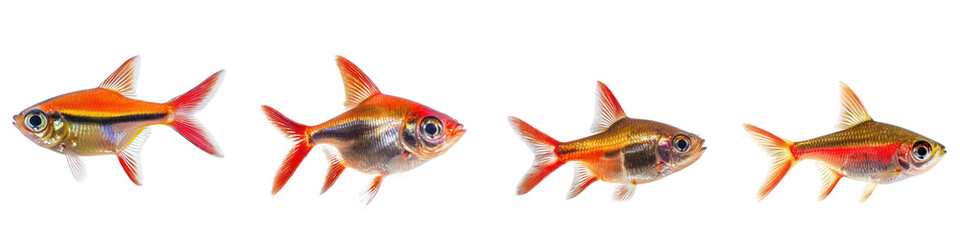 Obraz premium Colorful Serpae Tetra with its vibrant red body and active swimming patterns. isolated on transparency background