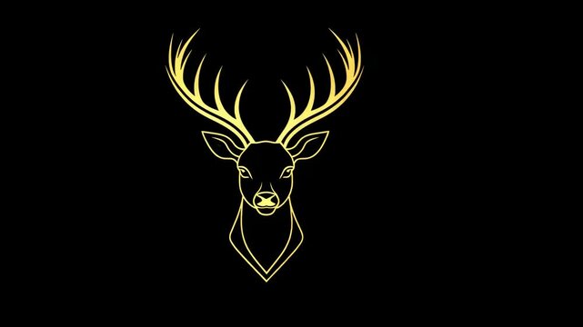 A golden outline of a deer head with antlers against a black background