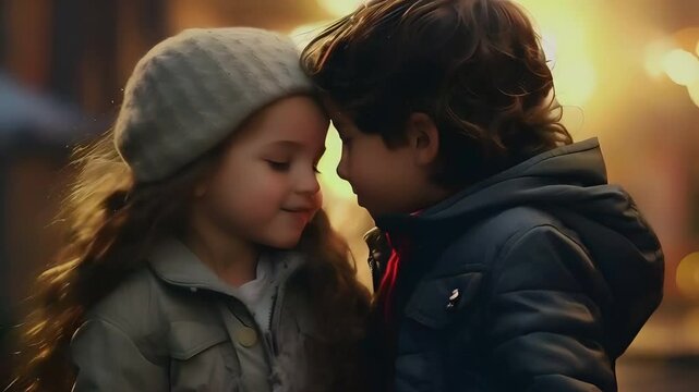 Video recreation of two small kids curled up	