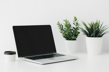 Fototapeta premium Laptop mockup plants electronics.