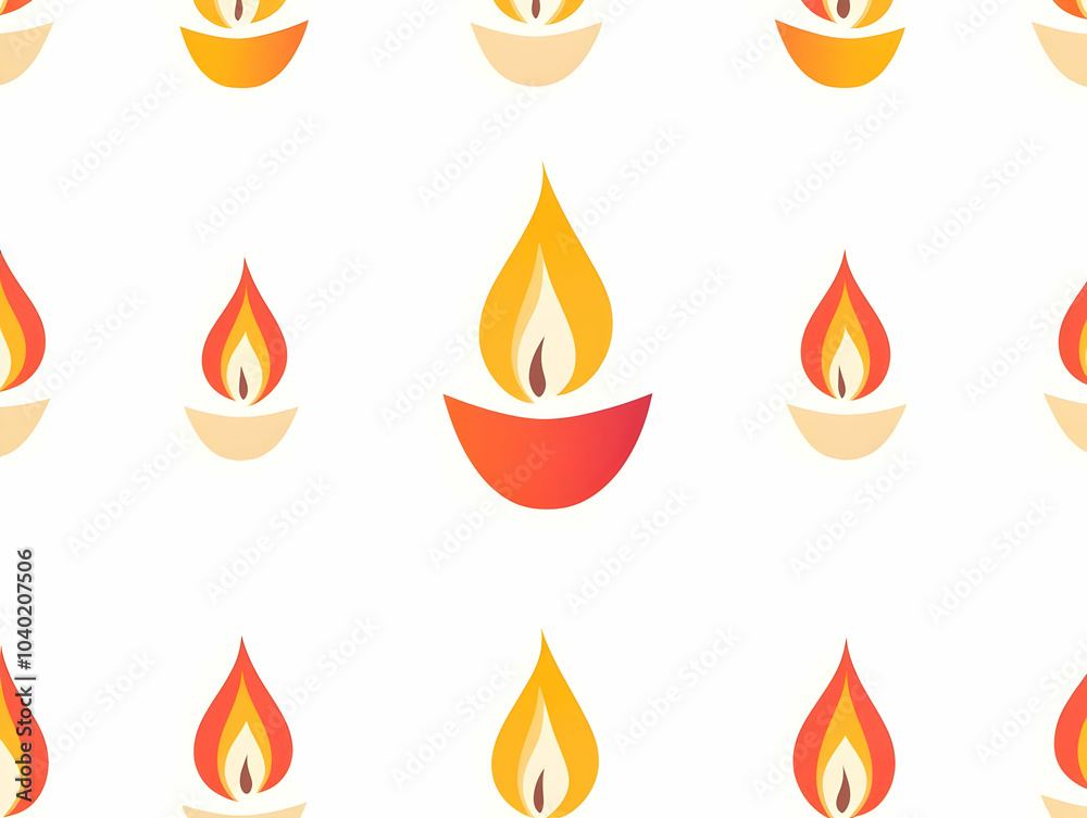 Sticker Flat Candle Flame Outline Tiles Seamless Pattern - Simple White Candle Flame Outlines in Vector Illustration, Camera Zooms In, Symbolizing Hope and Clarity for Janeiro Branco. Smart Business Concept.