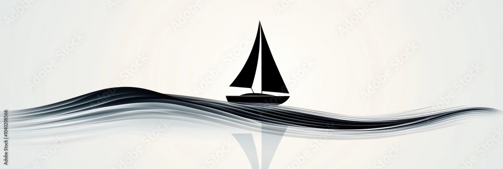 Poster a sleek sailboat drifts peacefully on tranquil waves, embodying calmness in a minimalist seaside set