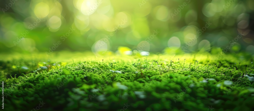Wall mural close up view of blurred green moss background with copy space image