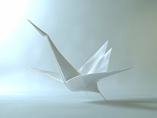 Flat Plain White Origami Crane Concept Wide Shot Intricate Folds Ample Copy Space Janeiro Branco Awareness Simple Vector Illustration Smart Business Tone