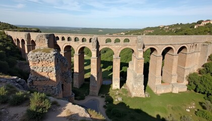 Obraz premium Ancient stone bridge with lush greenery