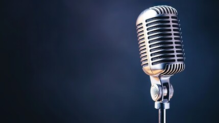 A vintage-style microphone stands prominently against a dark background, symbolizing music, performance, and expression.