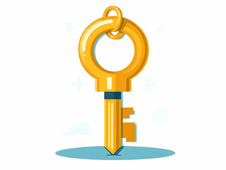 Flat Levitating Key Lock Secure Decision Making Vector Image, Key Entering Lock Floating Above White Background, Suspended Elements for Infographics Security Materials Simple Illustration
