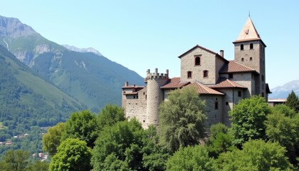 Fototapeta premium Enchanting castle nestled amidst natures grandeur
