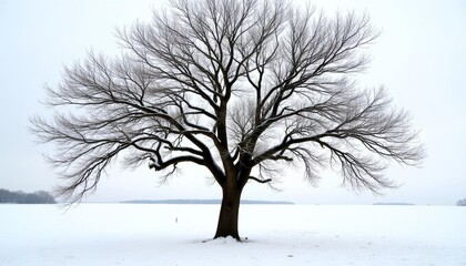 Fototapeta premium Snowy solitude A tree stands alone in a winter wonderland