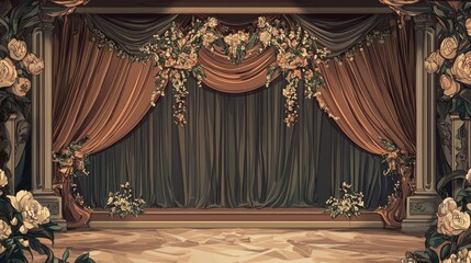 Elegant theater stage adorned with floral decorations