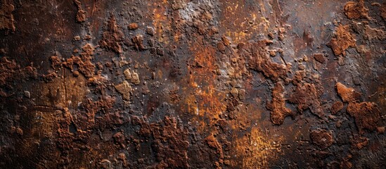 Authentic weathered sheet metal background with selective focus on rusting providing textured copy space image