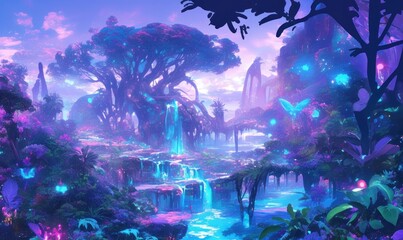 Enchanted Fantasy Forest with Glowing Lights
