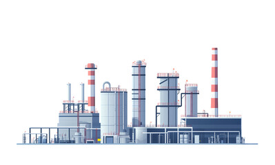 Gas powers plant, Powerhouses for Electric Energy Generation, flat design vector illustration isolated on transparent background. PNG file, cut out