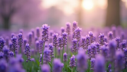 Fototapeta premium Blooming with beauty A field of lavender at sunrise