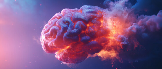 Abstract Brain Explosion with Smoke and Fire Effect